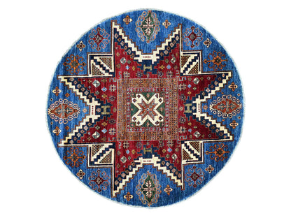 Blue 5'7" x 5'7" Kazak Hand knotted Wool Rug - Sku: O021294