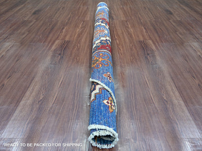 Blue 5'7" x 5'7" Kazak Hand knotted Wool Rug - Sku: O021294