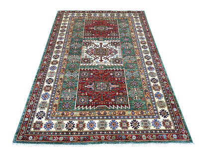 Green 5'0" x 7'2" Tribal & Geometric Hand knotted Wool Rug - Sku: O021299
