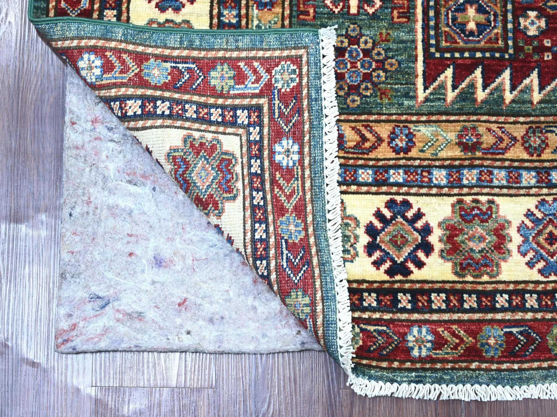 Kazak Tribal & Geometric hand-knotted wool rug in Green & Ivory, 5' x 7'2" — SKU O021299 (view 2)