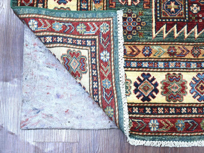 Kazak Tribal & Geometric hand-knotted wool rug in Green & Ivory, 5' x 7'2" — SKU O021299 (view 2)