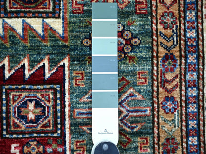 Green 5'0" x 7'2" Tribal & Geometric Hand knotted Wool Rug - Sku: O021299