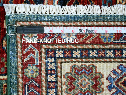 Green 5'0" x 7'2" Tribal & Geometric Hand knotted Wool Rug - Sku: O021299