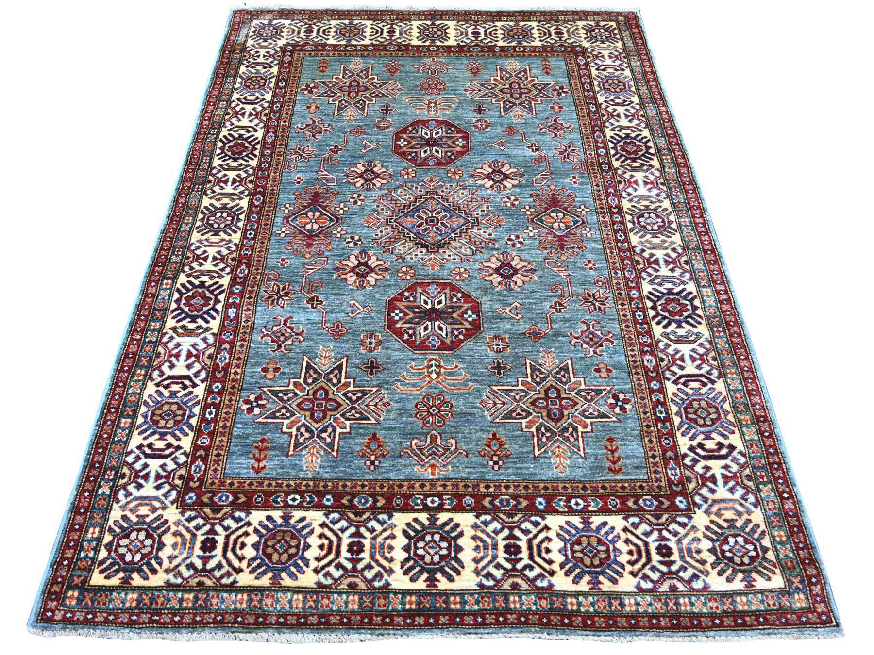 Grey 4'9" x 6'7" Tribal & Geometric Hand knotted Wool Rug - Sku: O021300