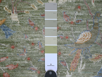 Green 9'10" x 10'0" Oushak And Peshawar Hand knotted Wool Rug - Sku: O021304