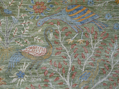 Green 9'10" x 10'0" Oushak And Peshawar Hand knotted Wool Rug - Sku: O021304