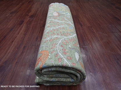 Green 9'10" x 10'0" Oushak And Peshawar Hand knotted Wool Rug - Sku: O021304