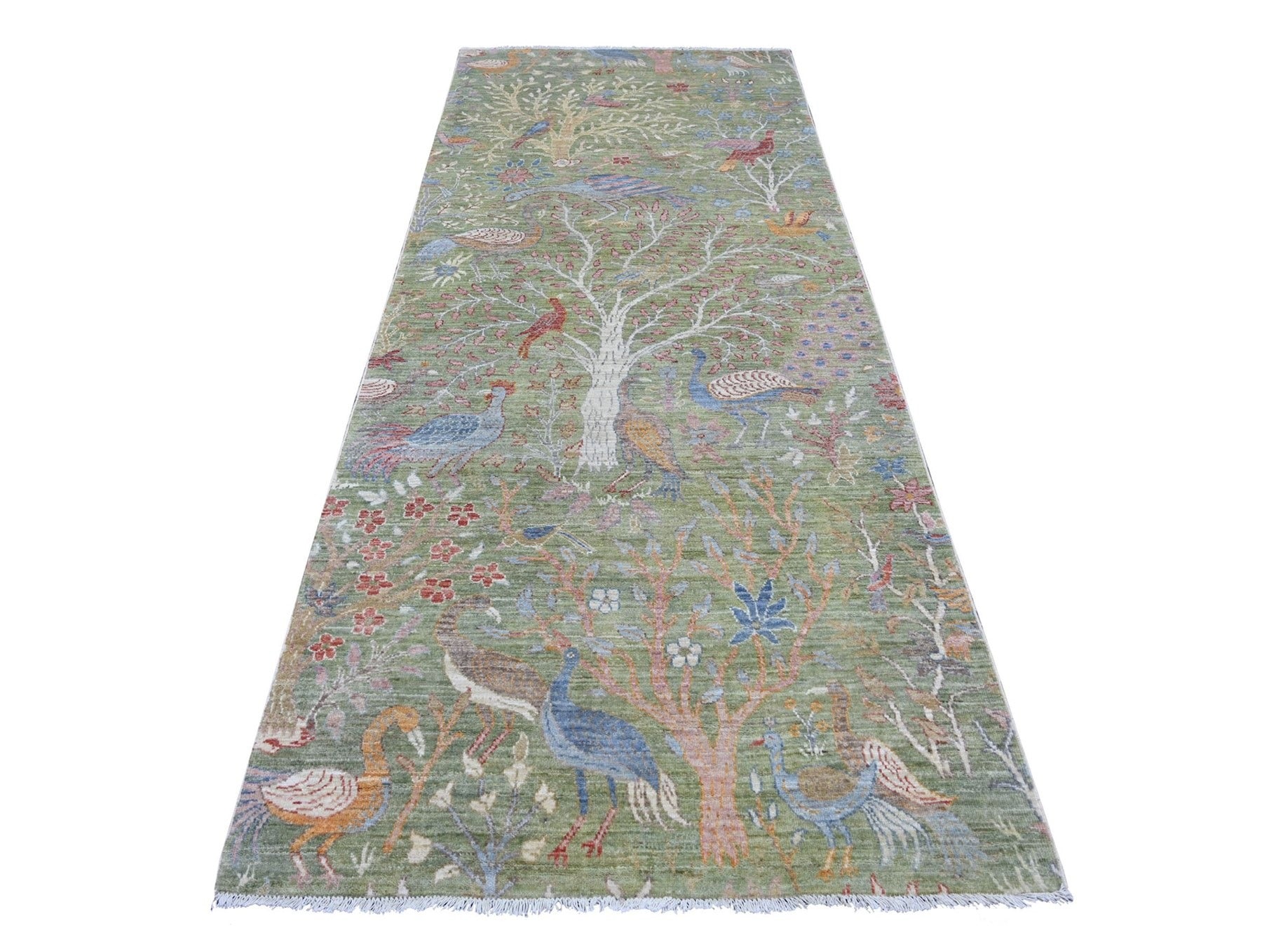 Green 4'1" x 10'1" Oushak And Peshawar Hand knotted Wool Rug - Sku: O021307