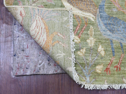 Green 4'1" x 10'1" Oushak And Peshawar Hand knotted Wool Rug - Sku: O021307