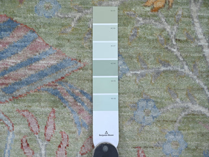 Green 4'1" x 10'1" Oushak And Peshawar Hand knotted Wool Rug - Sku: O021307