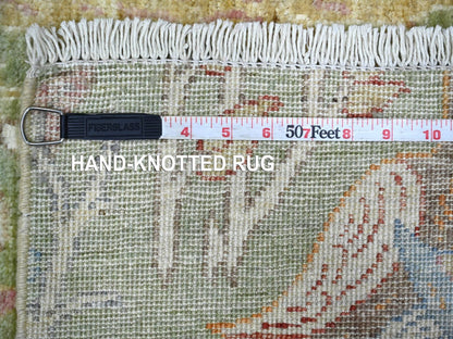 Green 4'1" x 10'1" Oushak And Peshawar Hand knotted Wool Rug - Sku: O021307