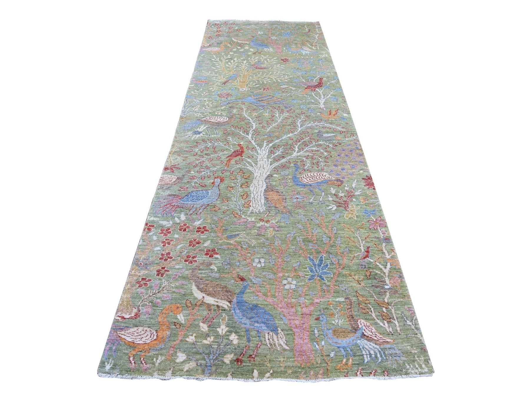 Green 3'11" x 12'2" Oushak And Peshawar Hand knotted Wool Rug - Sku: O021308