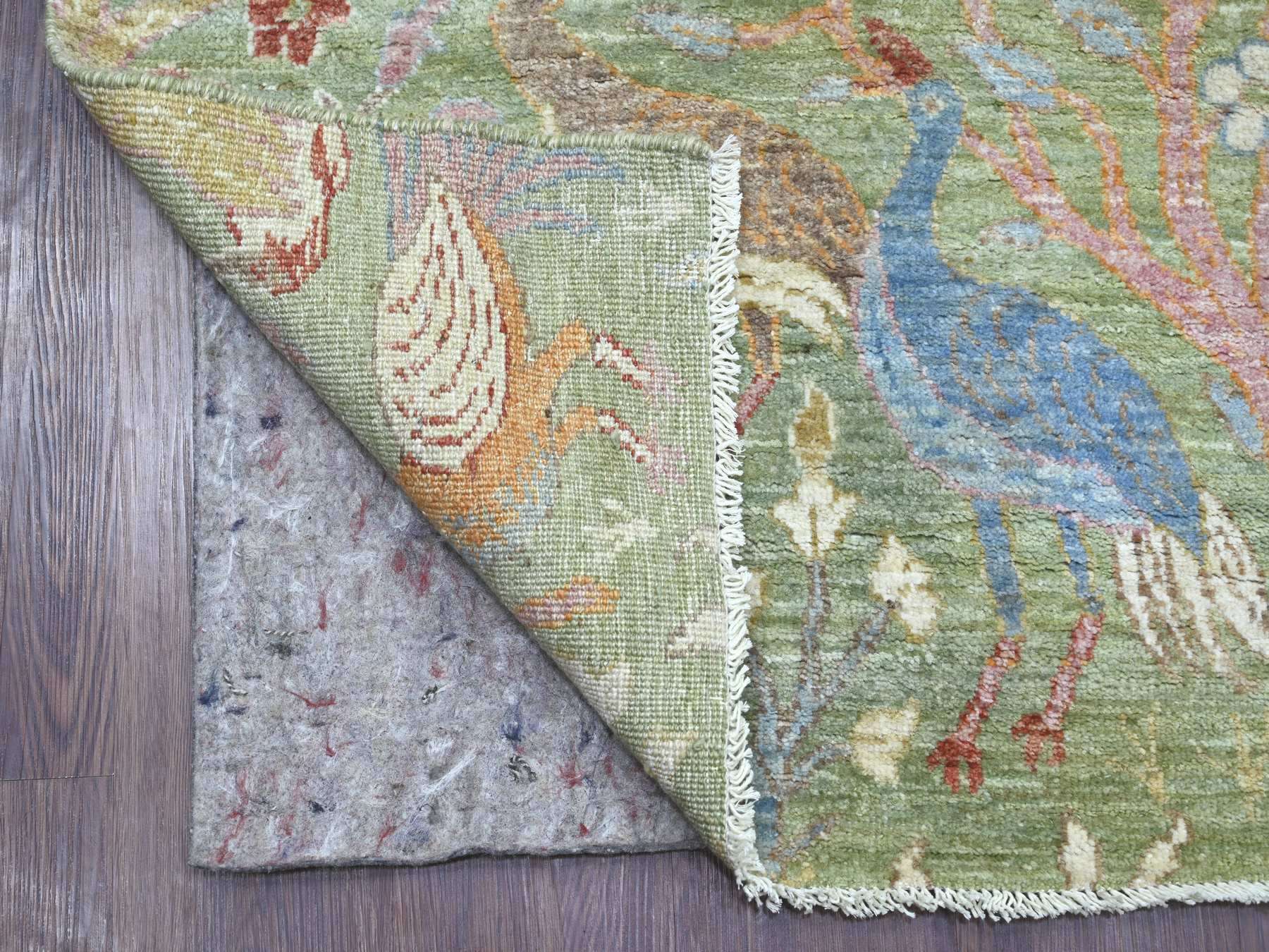 Green 3'11" x 12'2" Oushak And Peshawar Hand knotted Wool Rug - Sku: O021308