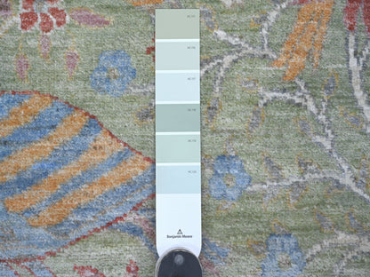 Green 3'11" x 12'2" Oushak And Peshawar Hand knotted Wool Rug - Sku: O021308