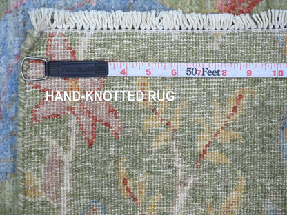 Green 3'11" x 12'2" Oushak And Peshawar Hand knotted Wool Rug - Sku: O021308