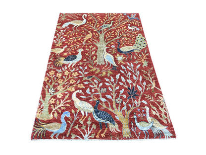 Red 4'2" x 6'1" Oushak And Peshawar Hand knotted Wool Rug - Sku: O021309