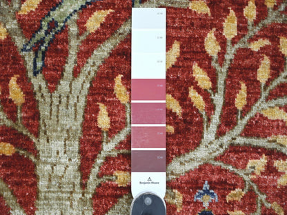 Red 4'2" x 6'1" Oushak And Peshawar Hand knotted Wool Rug - Sku: O021309