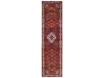Tribal & Geometric hand-knotted wool runner in Red & Ivory, 2'7" x 10'1" — SKU O02130