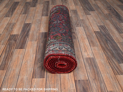 Tribal & Geometric hand-knotted wool runner in Red & Ivory, 2'7" x 10'1" — SKU O02130 (view 5)