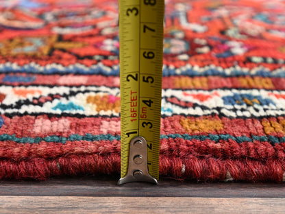 Tribal & Geometric hand-knotted wool runner in Red & Ivory, 2'7" x 10'1" — SKU O02130 (view 6)