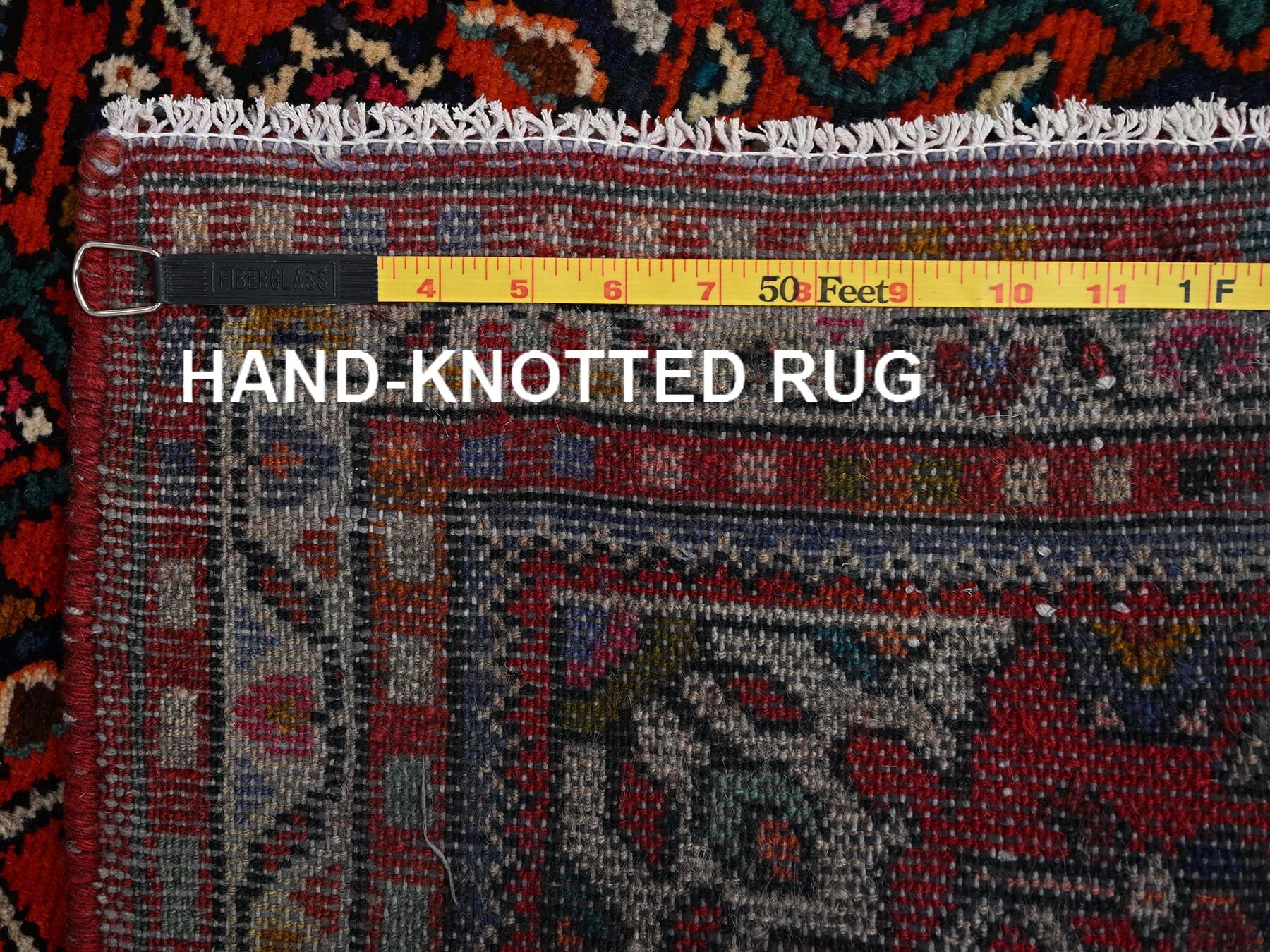 Tribal & Geometric hand-knotted wool runner in Red & Ivory, 2'7" x 10'1" — SKU O02130 (view 7)