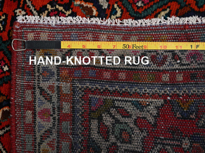 Tribal & Geometric hand-knotted wool runner in Red & Ivory, 2'7" x 10'1" — SKU O02130 (view 7)