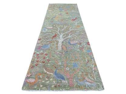 Green 4'0" x 12'2" Oushak And Peshawar Hand knotted Wool Rug - Sku: O021310