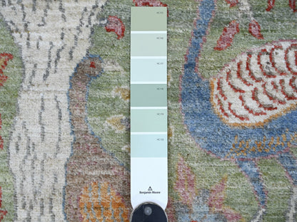 Green 4'0" x 12'2" Oushak And Peshawar Hand knotted Wool Rug - Sku: O021310
