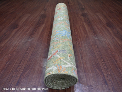 Green 4'0" x 12'2" Oushak And Peshawar Hand knotted Wool Rug - Sku: O021310
