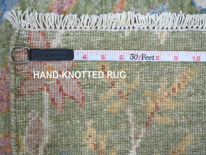 Green 4'0" x 12'2" Oushak And Peshawar Hand knotted Wool Rug - Sku: O021310