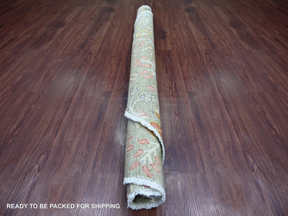 Green 6'0" x 6'1" Oushak And Peshawar Hand knotted Wool Rug - Sku: O021314