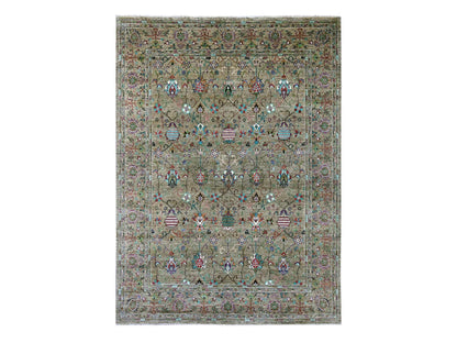 Green 9'0" x 12'1" Tribal & Geometric Hand knotted Wool Rug - Sku: O021315