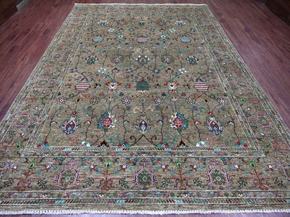 Green 9'0" x 12'1" Tribal & Geometric Hand knotted Wool Rug - Sku: O021315