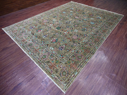 Green 9'0" x 12'1" Tribal & Geometric Hand knotted Wool Rug - Sku: O021315