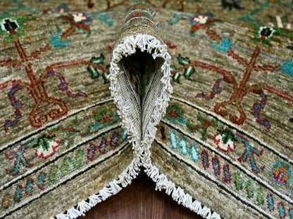 Green 9'0" x 12'1" Tribal & Geometric Hand knotted Wool Rug - Sku: O021315
