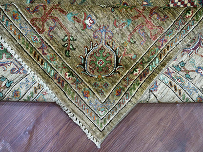 Green 9'0" x 12'1" Tribal & Geometric Hand knotted Wool Rug - Sku: O021315