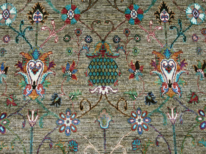 Green 9'0" x 12'1" Tribal & Geometric Hand knotted Wool Rug - Sku: O021315