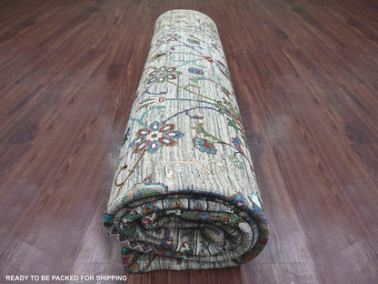 Green 9'0" x 12'1" Tribal & Geometric Hand knotted Wool Rug - Sku: O021315