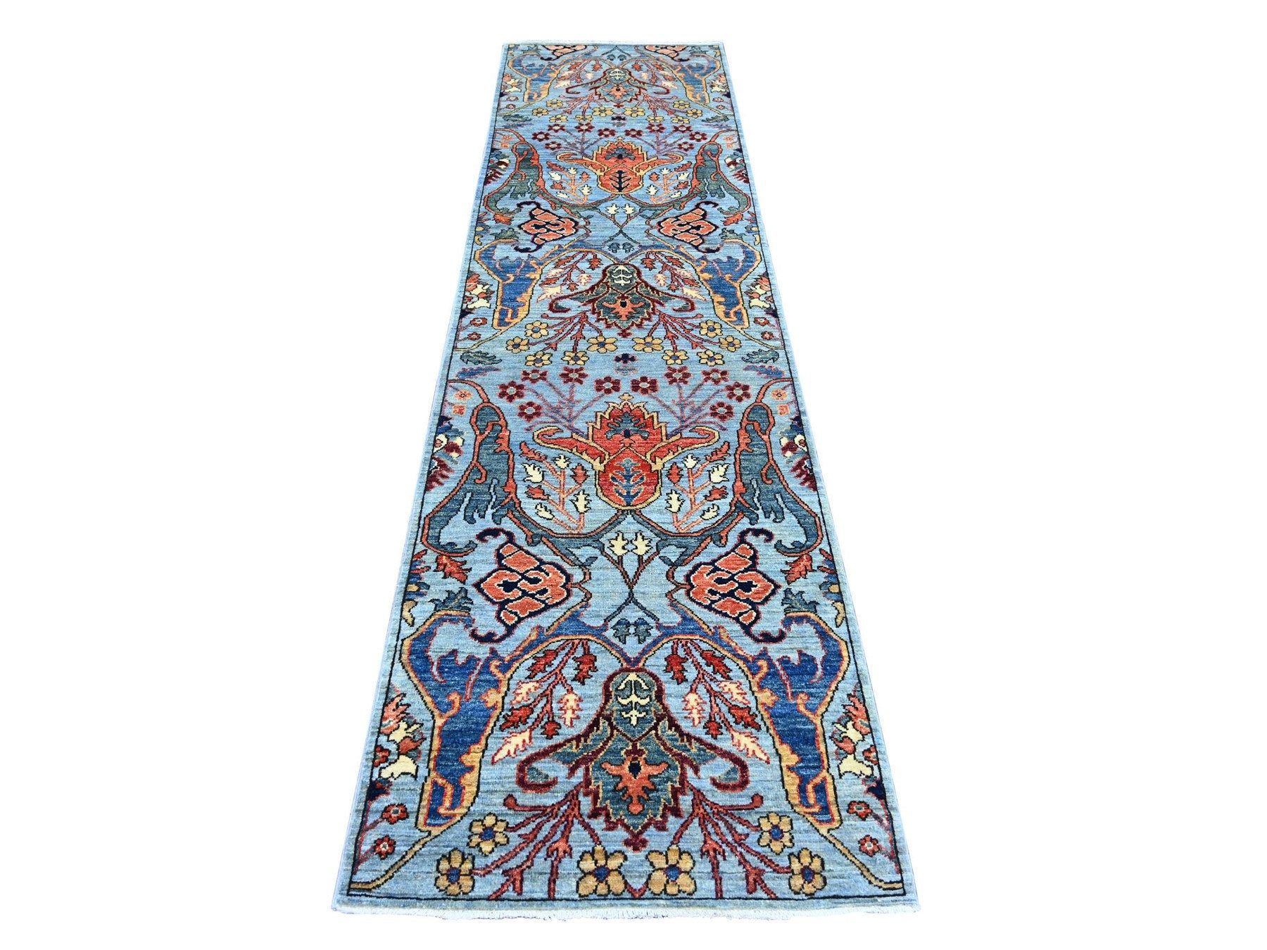 Blue 2'8" x 10'0" Tribal & Geometric Hand knotted Wool Rug - Sku: O021316