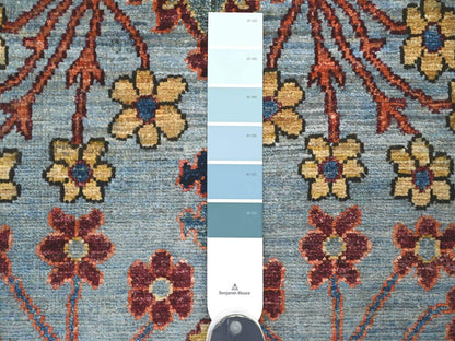 Tribal & Geometric hand-knotted wool runner in Blue, 2'8" x 10' — SKU O021316 (view 3)