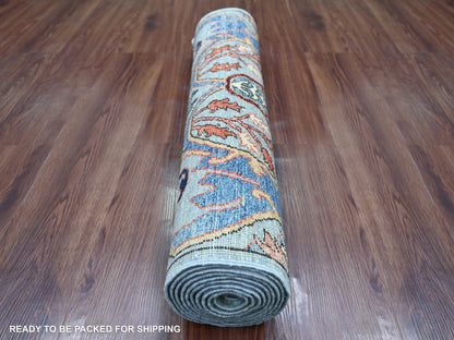 Blue 2'8" x 10'0" Tribal & Geometric Hand knotted Wool Rug - Sku: O021316