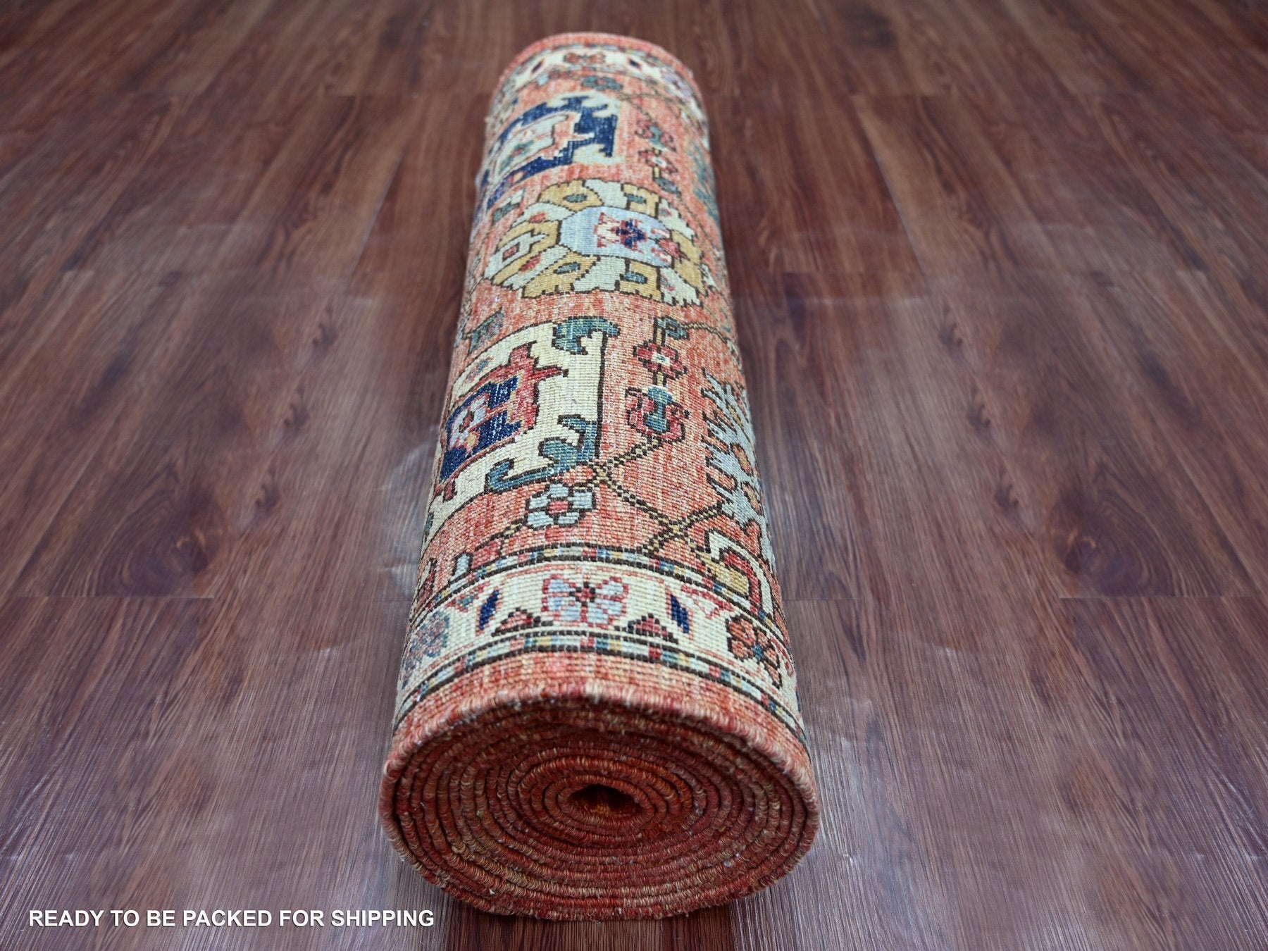Tribal & Geometric hand-knotted wool runner in Red & Ivory, 2'8" x 19' — SKU O021317 (view 4)