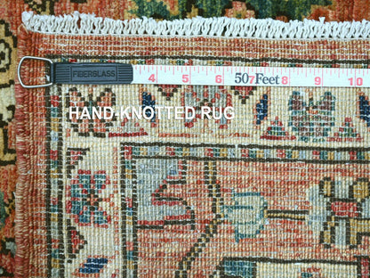 Tribal & Geometric hand-knotted wool runner in Red & Ivory, 2'8" x 19' — SKU O021317 (view 6)