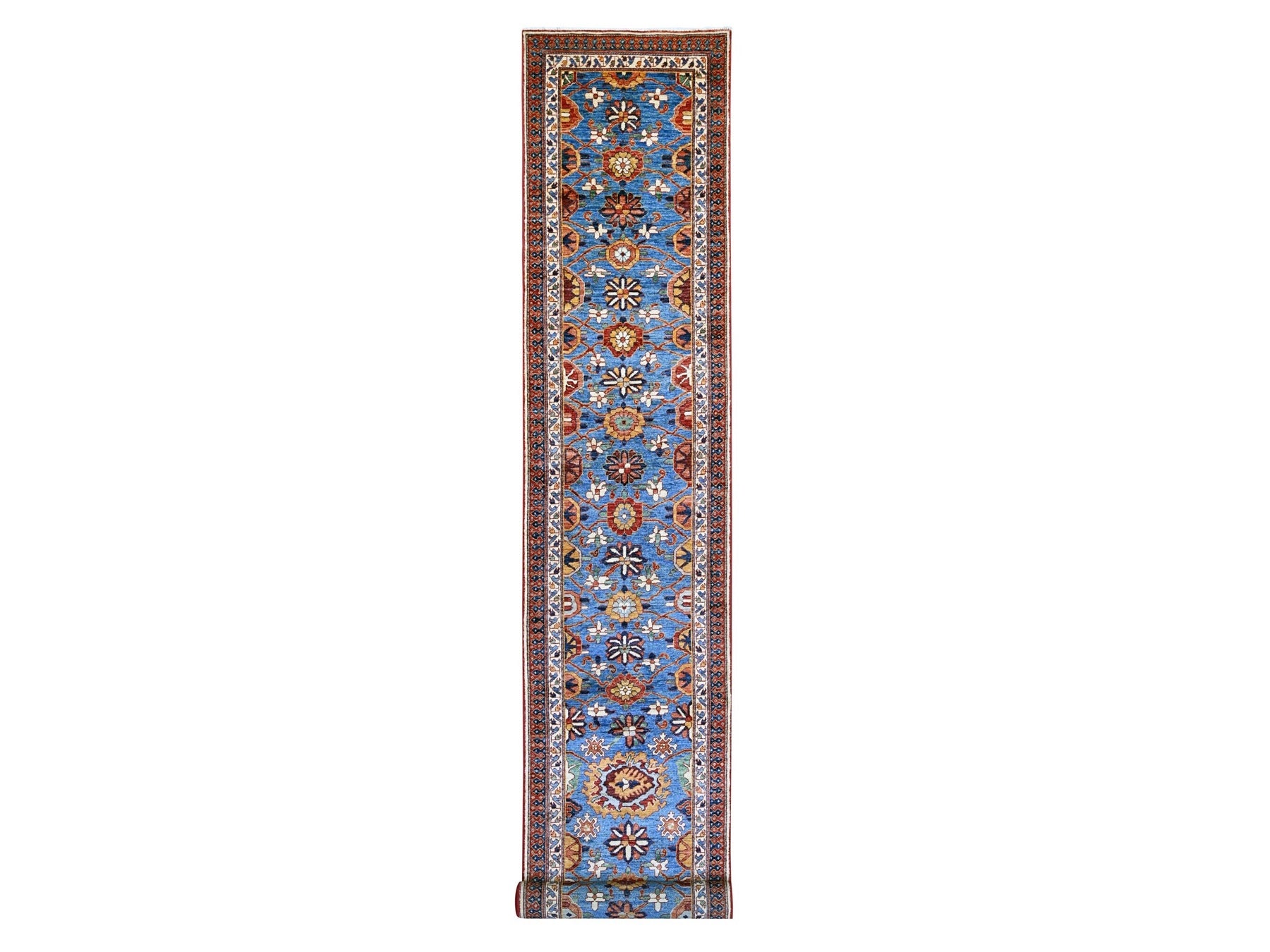 Blue 2'10" x 19'3" Tribal & Geometric Hand knotted Wool Rug - Sku: O021318