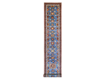 Blue 2'10" x 19'3" Tribal & Geometric Hand knotted Wool Rug - Sku: O021318