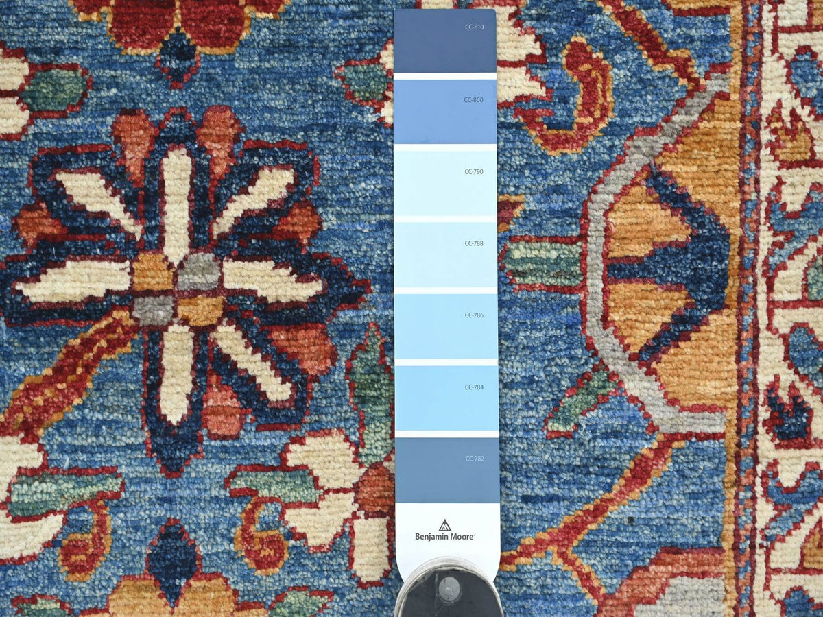 Mahal Tribal & Geometric hand-knotted wool runner in Blue & Rust, 2'10" x 19'3" — SKU O021318 (view 3)