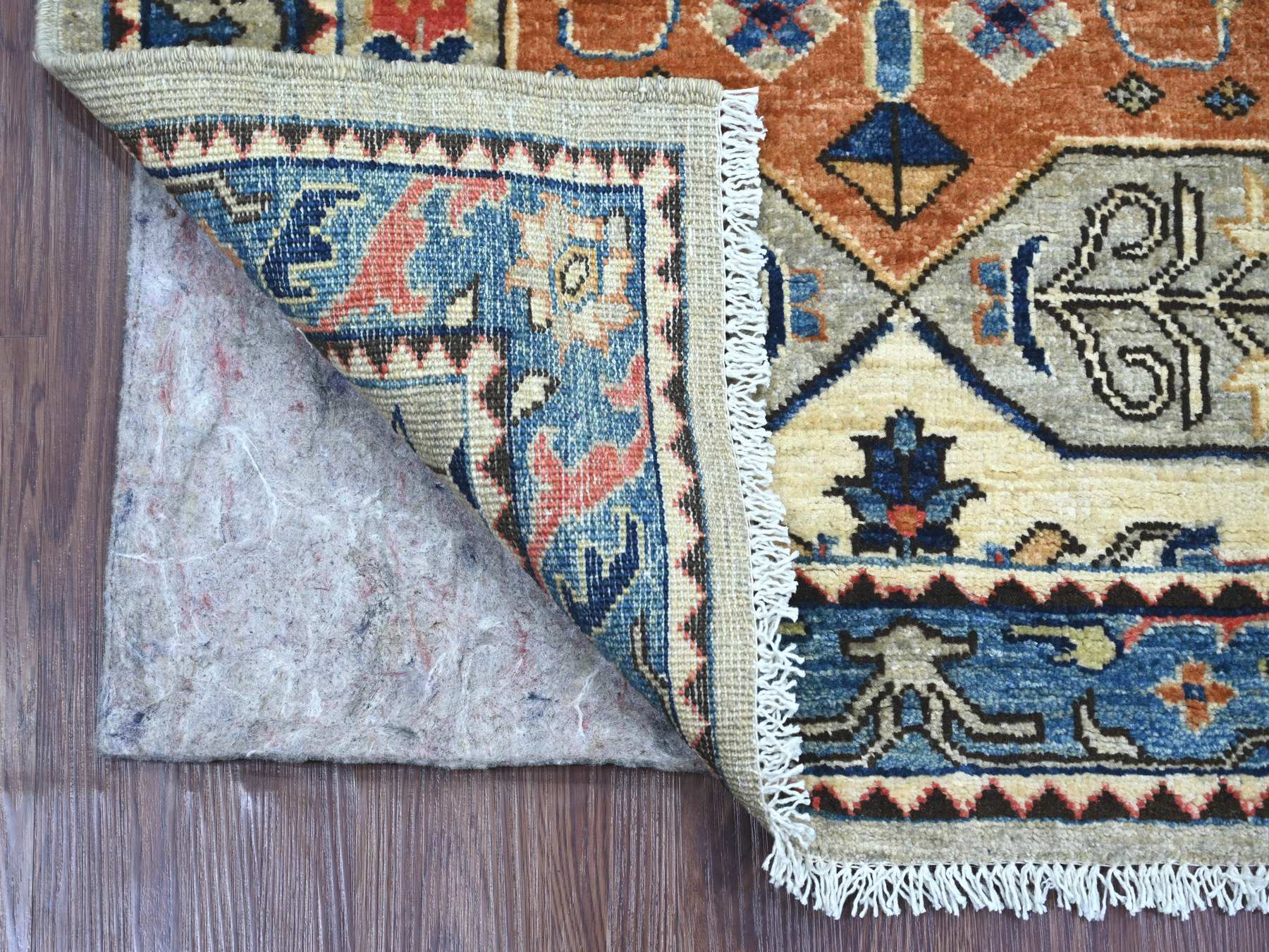 Peshawar Tribal & Geometric hand-knotted wool runner in Gray & Blue, 2'8" x 6'1" — SKU O021319 (view 2)