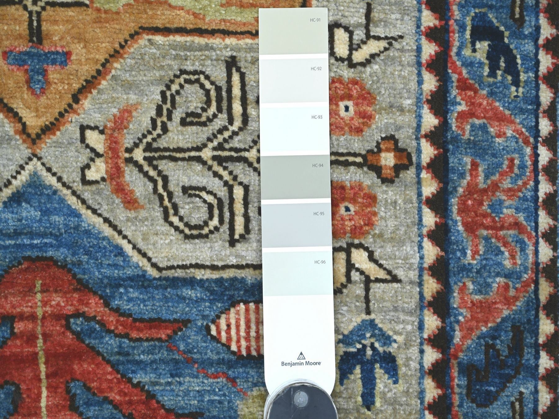 Peshawar Tribal & Geometric hand-knotted wool runner in Gray & Blue, 2'8" x 6'1" — SKU O021319 (view 3)