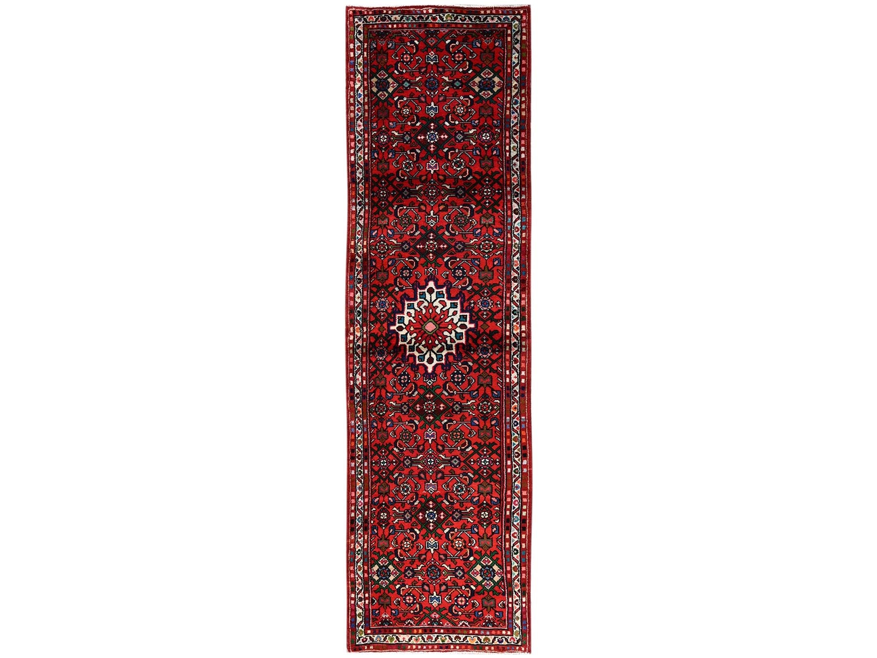 Tribal & Geometric hand-knotted wool runner in Red, 2'7" x 9'7" — SKU O02131