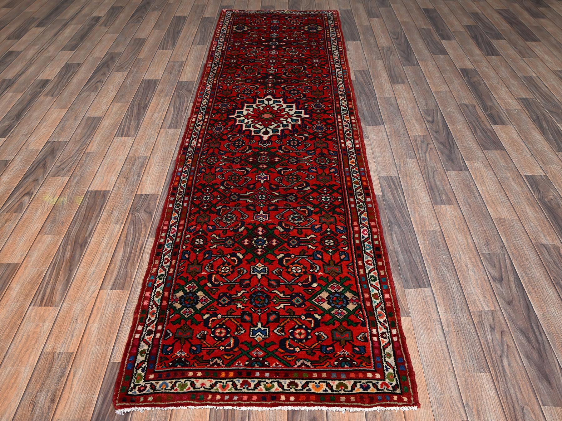Tribal & Geometric hand-knotted wool runner in Red, 2'7" x 9'7" — SKU O02131 (view 2)